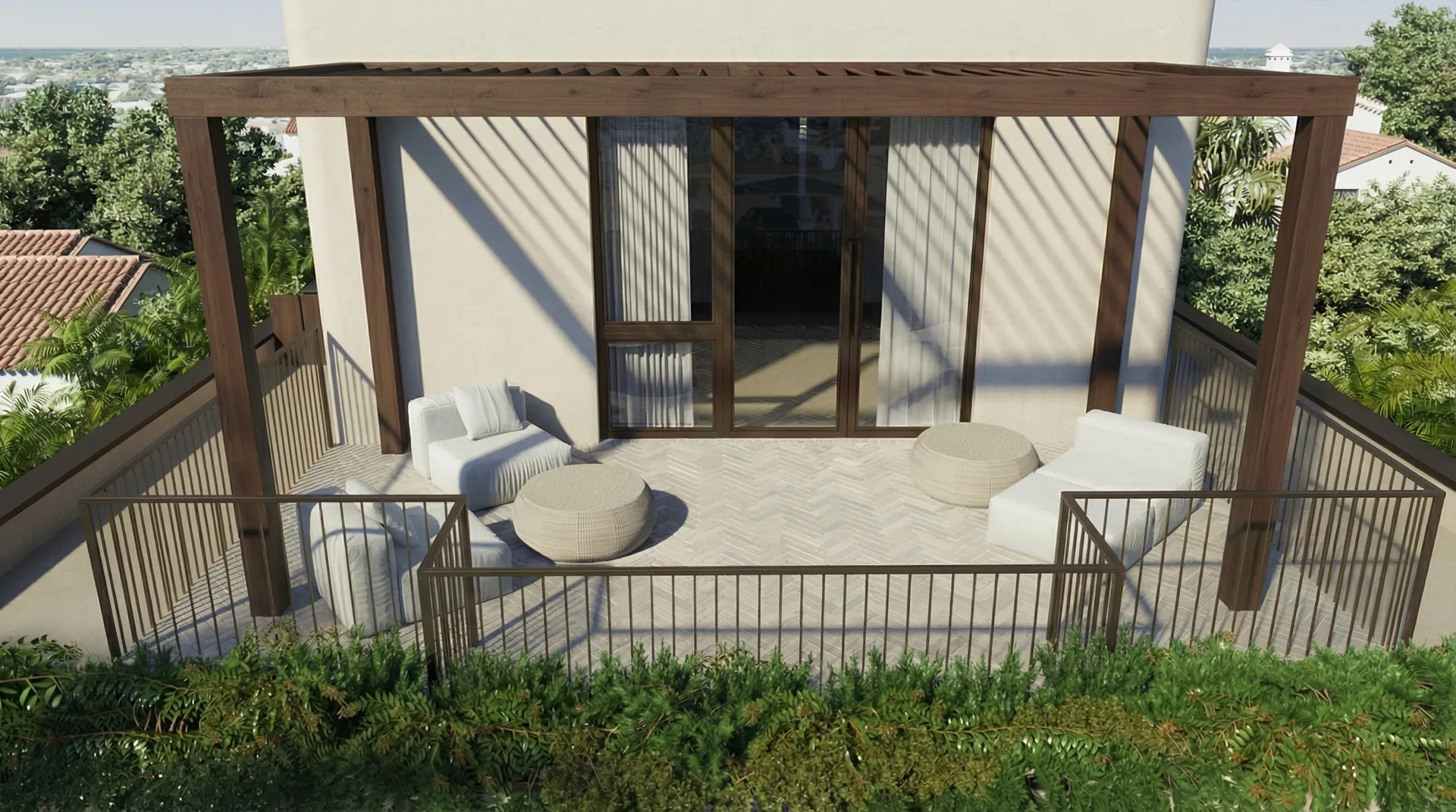 Luxury residence terrace at sunset