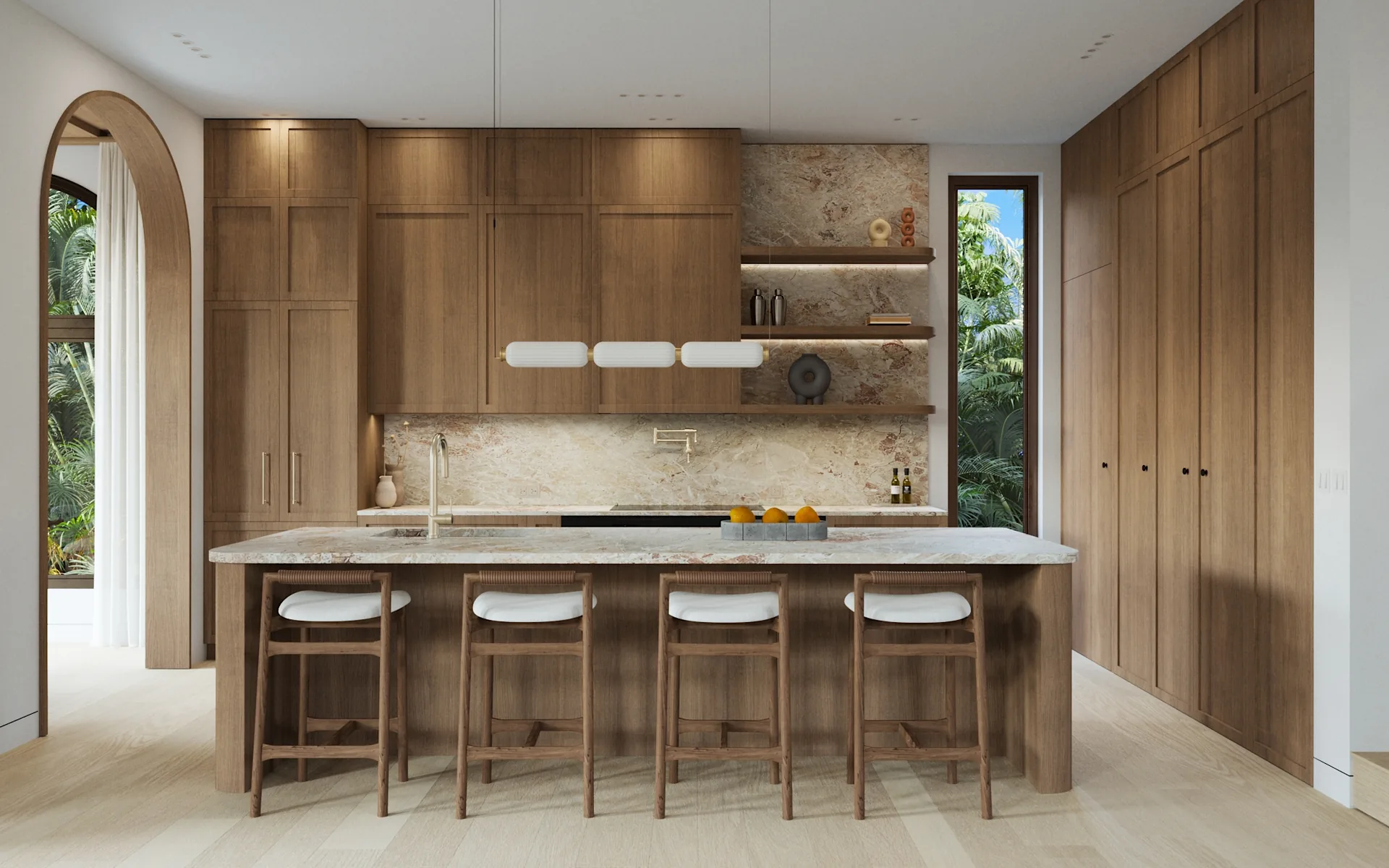 9017 Carlyle kitchen with hand-built white oak cabinetry and marble
